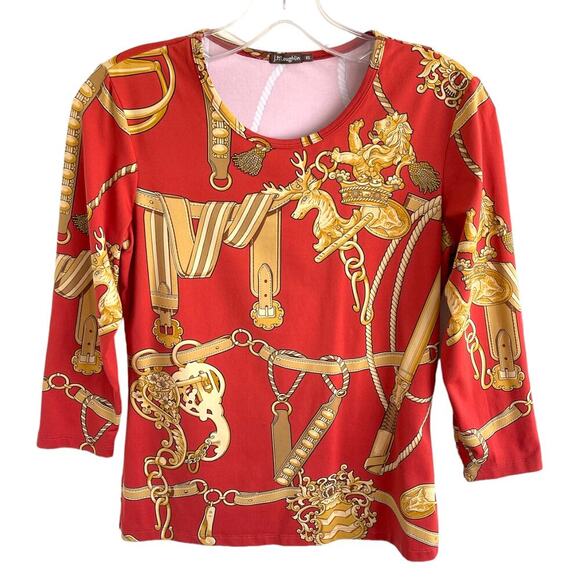 J. McLaughlin Tops - J McLaughlin Sz XS Signature T Orange Buckle Print Catalina Equestrian Classic